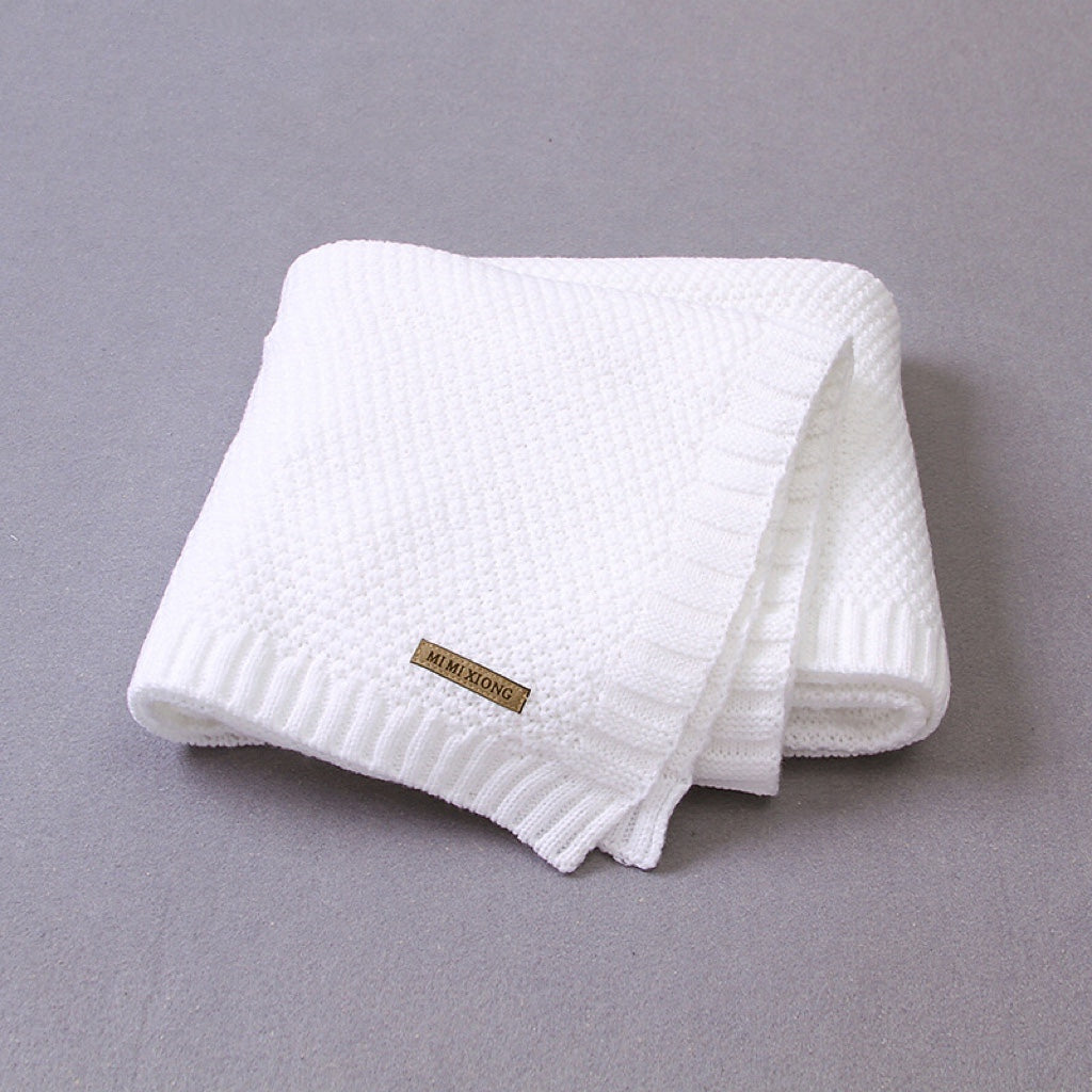 Kids Logo Patched Design Solid Color Knittted Warm Blanket-5