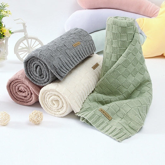 Kids Logo Patched Design Solid Color Knittted Warm Blanket-8
