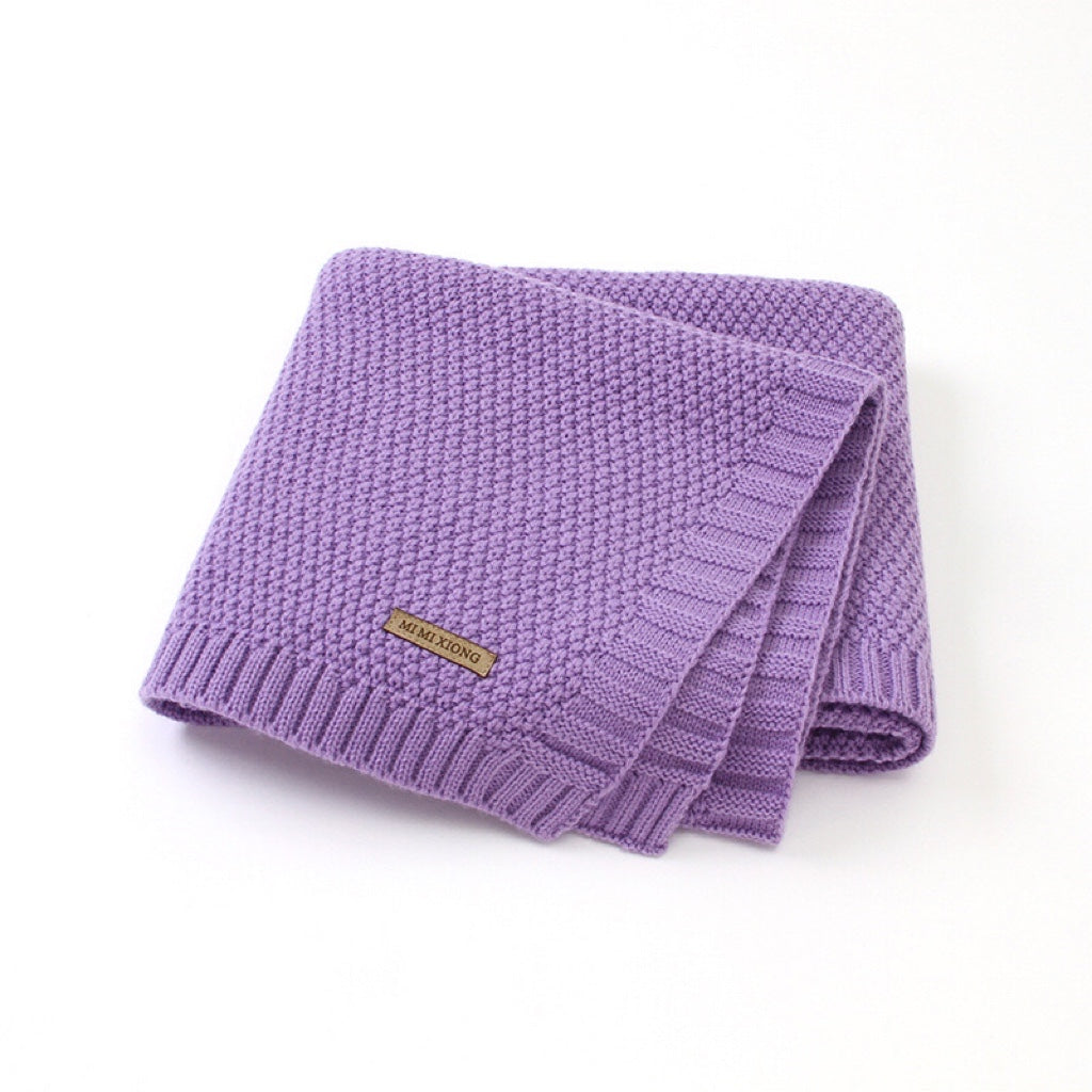 Kids Logo Patched Design Solid Color Knittted Warm Blanket-9