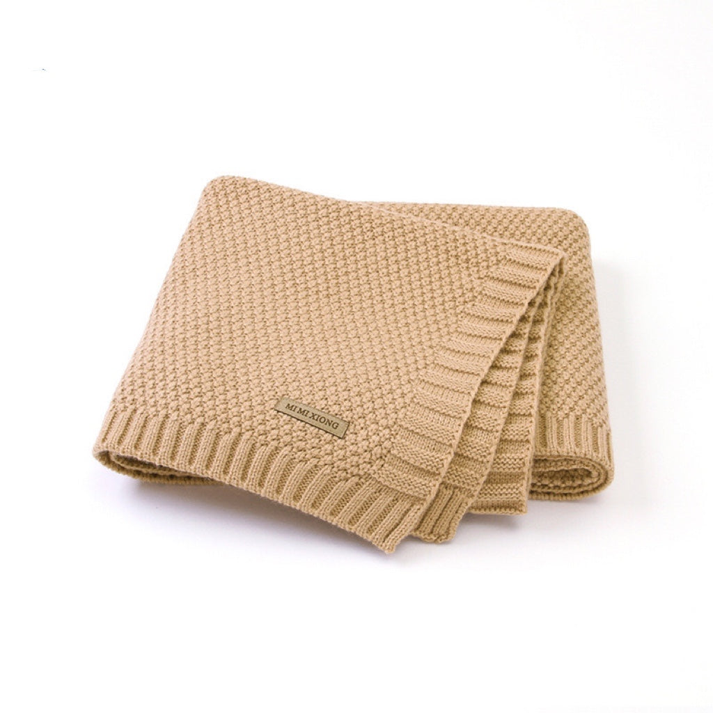 Kids Logo Patched Design Solid Color Knittted Warm Blanket-7