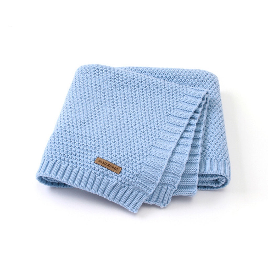Kids Logo Patched Design Solid Color Knittted Warm Blanket-6