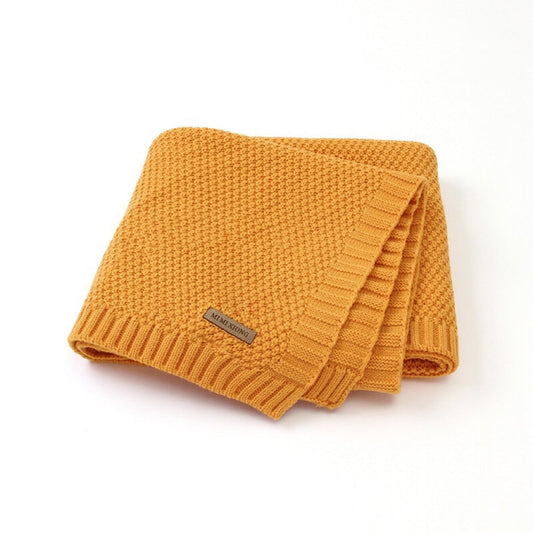 Kids Logo Patched Design Solid Color Knittted Warm Blanket-10